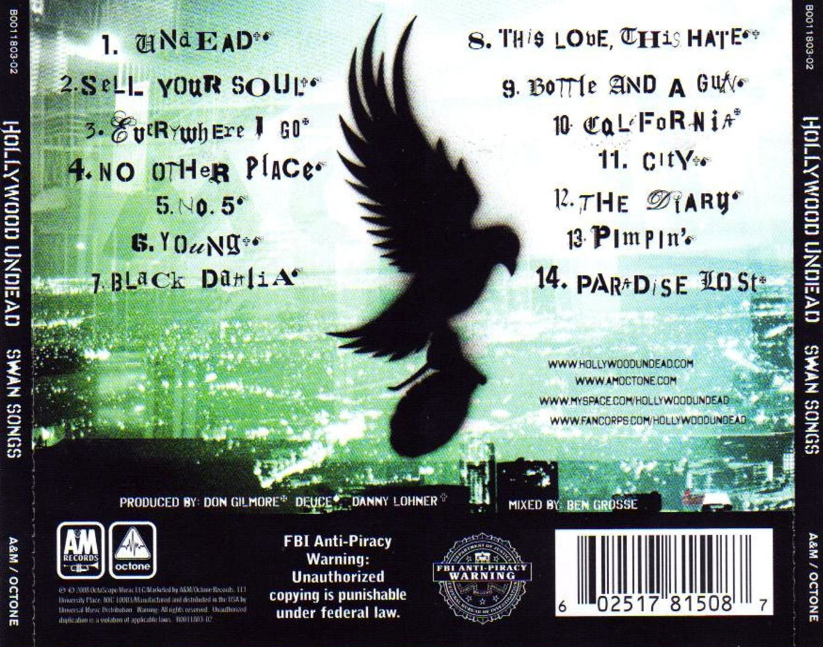 Cartula Trasera de Hollywood Undead - Swan Songs