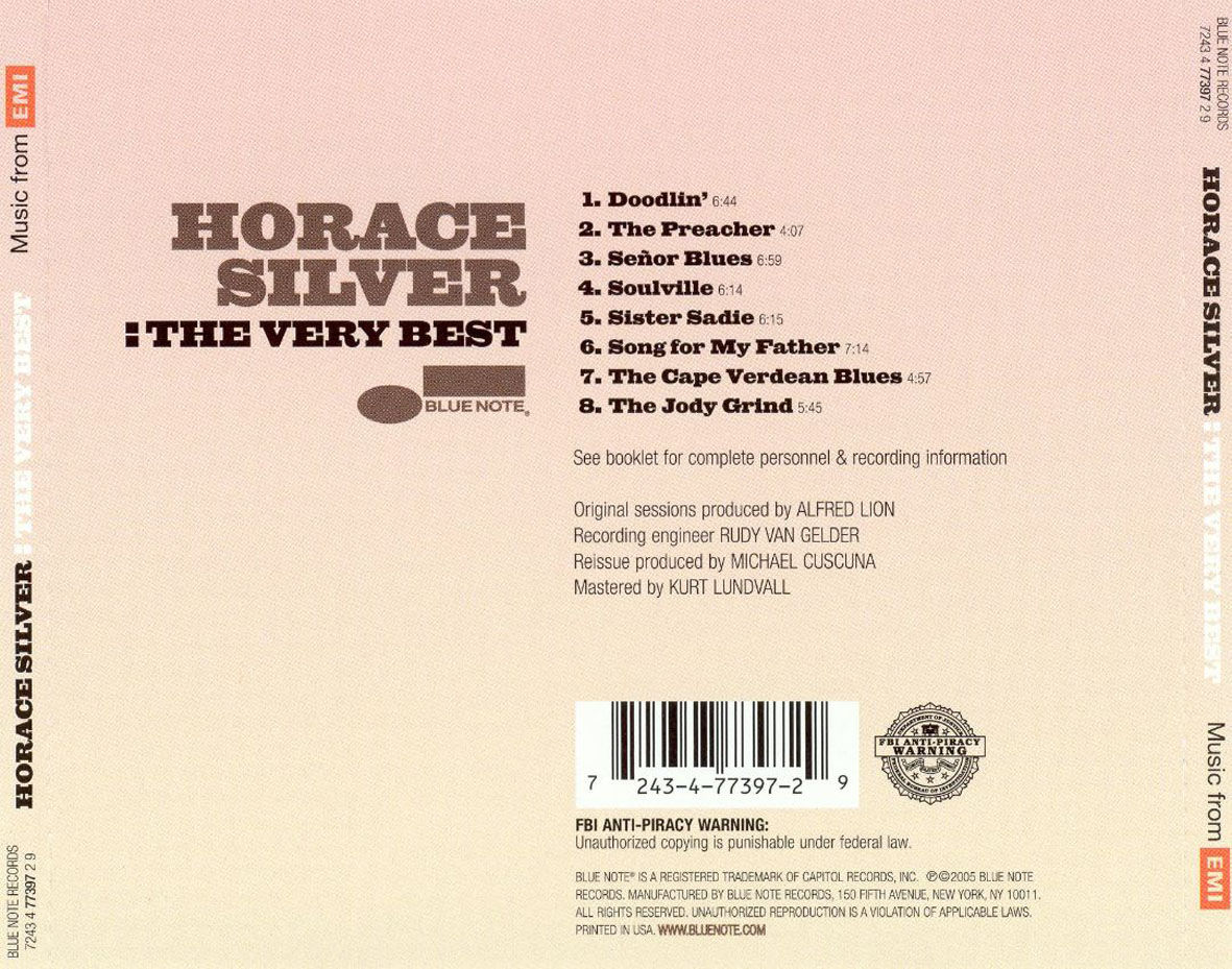 Cartula Trasera de Horace Silver - The Very Best