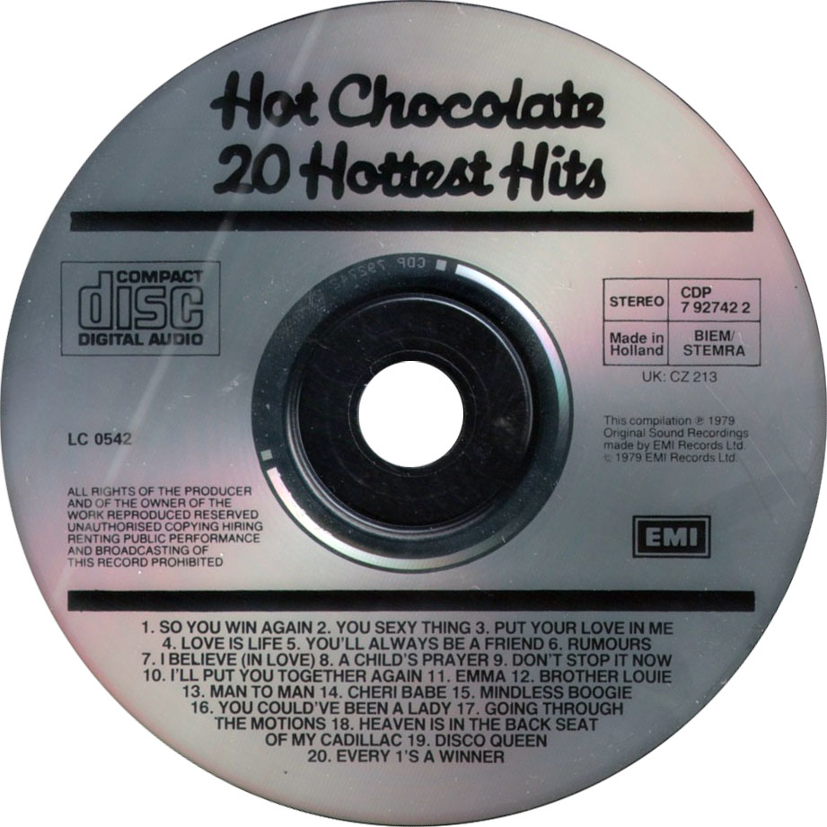 Cartula Cd de Hot Chocolate - 20 Hottest Hits