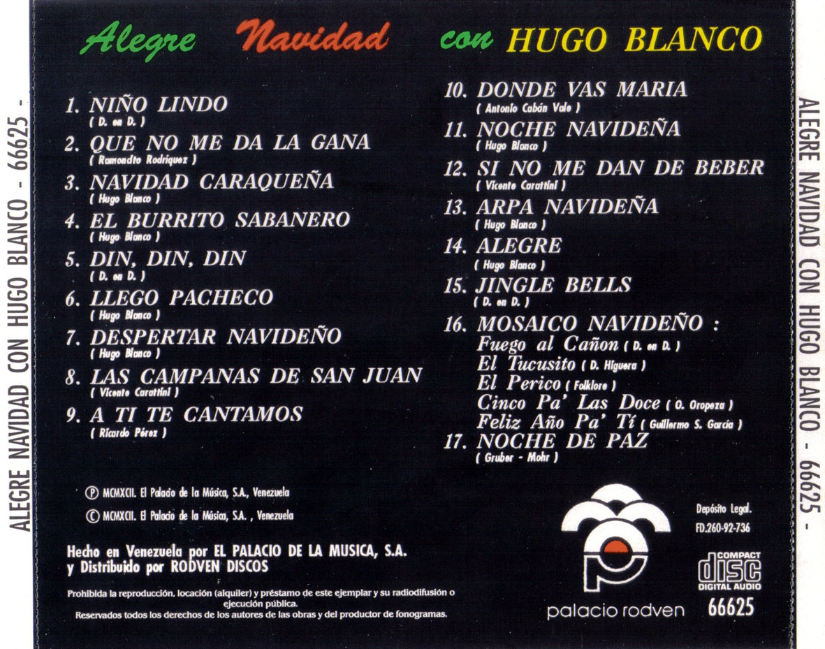 Cartula Trasera de Hugo Blanco - Alegre Navidad