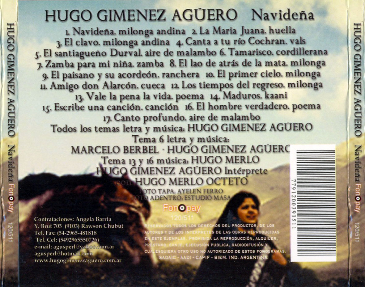 Cartula Trasera de Hugo Gimenez Aguero - Navidea