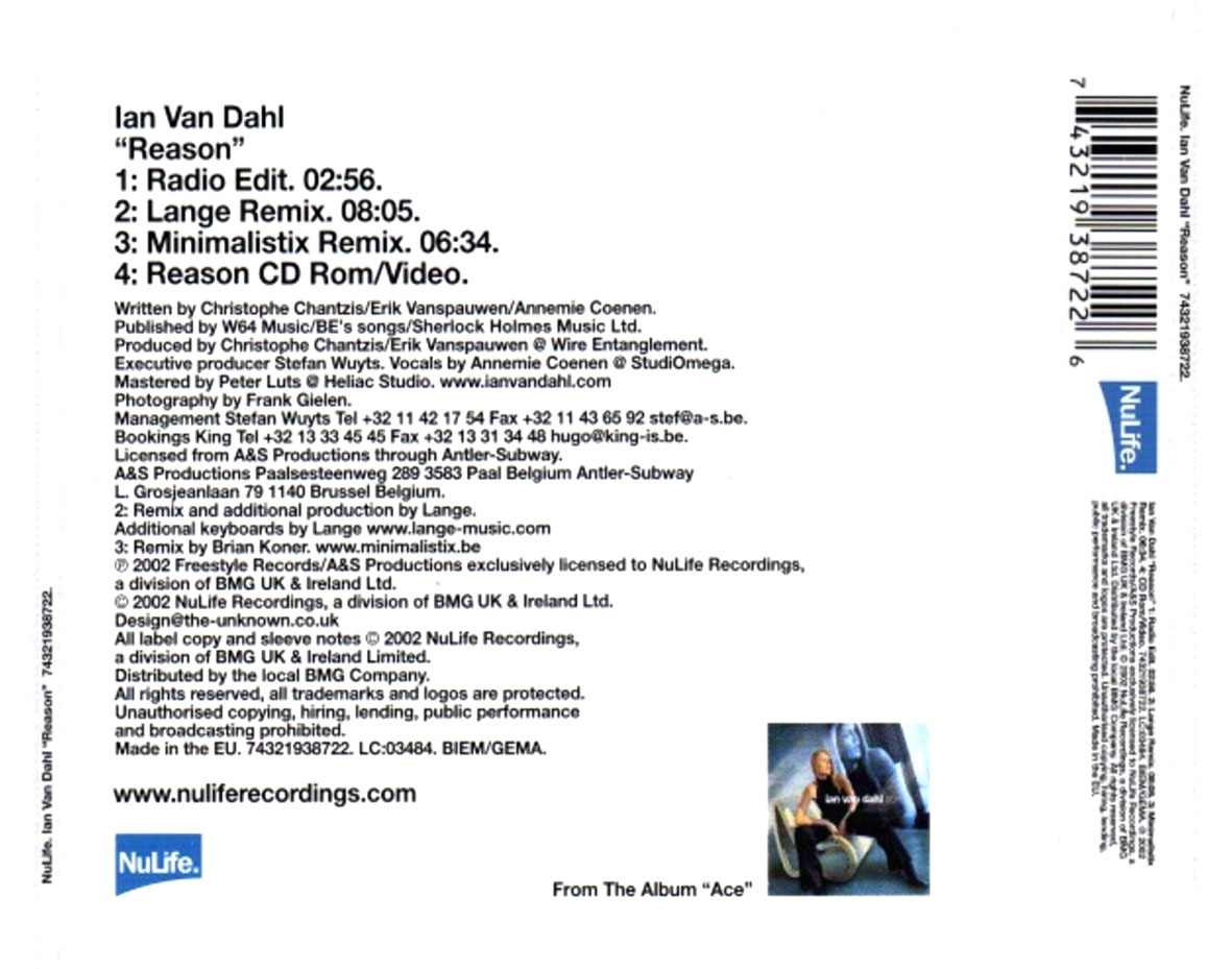 Cartula Trasera de Ian Van Dahl - Reason (Cd Single) (Reino Unido)