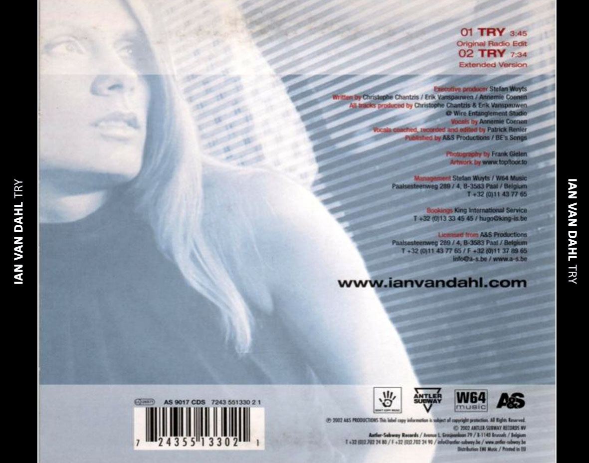 Cartula Trasera de Ian Van Dahl - Try (Cd Single) (Belgica)