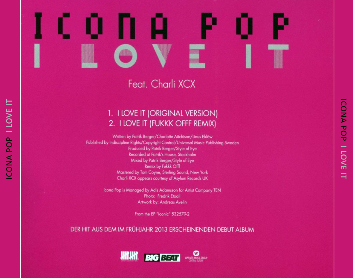 Cartula Trasera de Icona Pop - I Love It (Featuring Charli Xcx) (Cd Single)