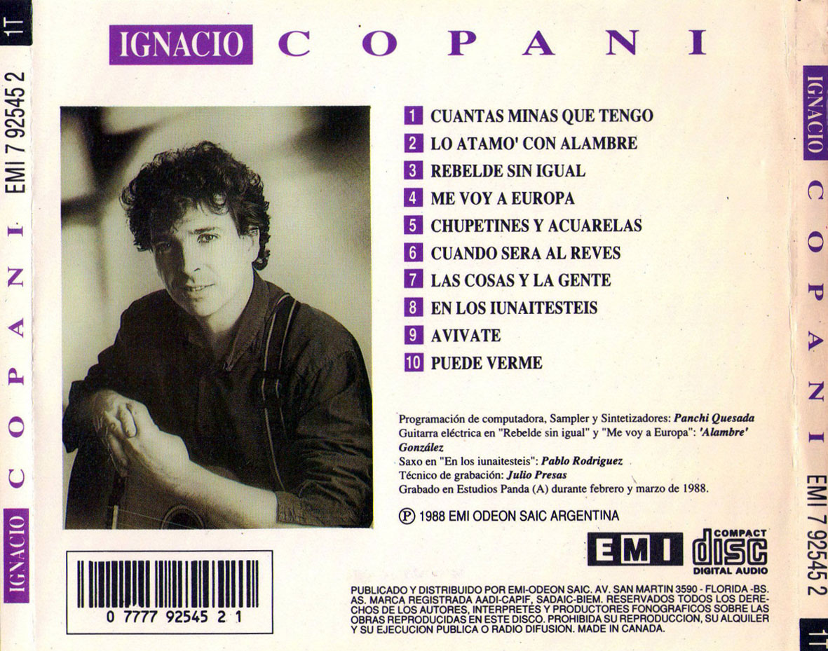 Cartula Trasera de Ignacio Copani - Ignacio Copani (1988)