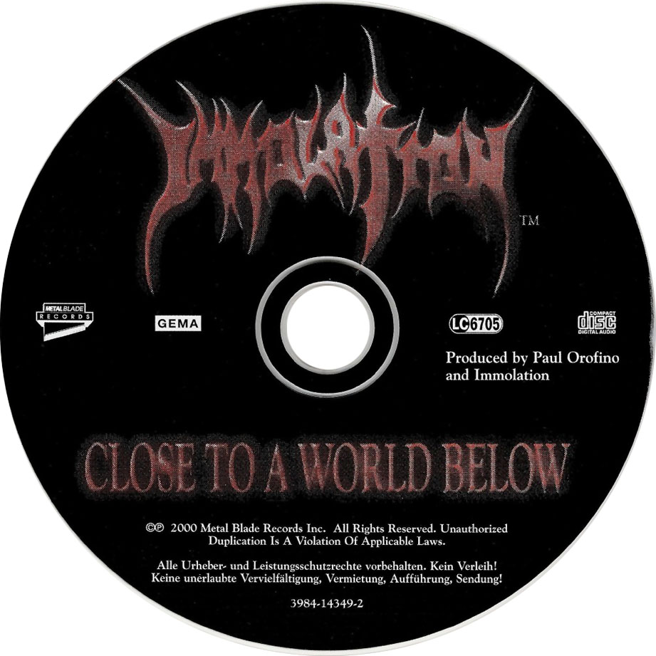 Cartula Cd de Immolation - Close To A World Below