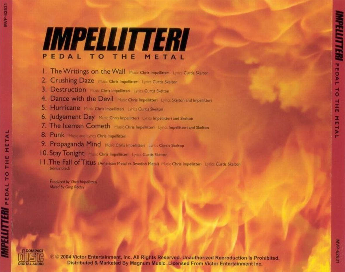 Cartula Trasera de Impellitteri - Pedal To The Metal