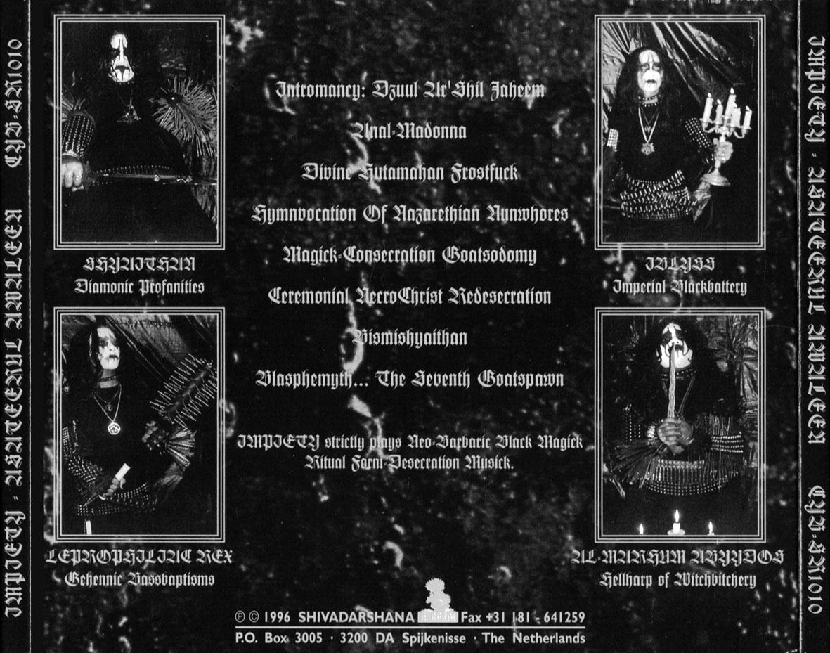 Cartula Trasera de Impiety - Asateerul Awaleen