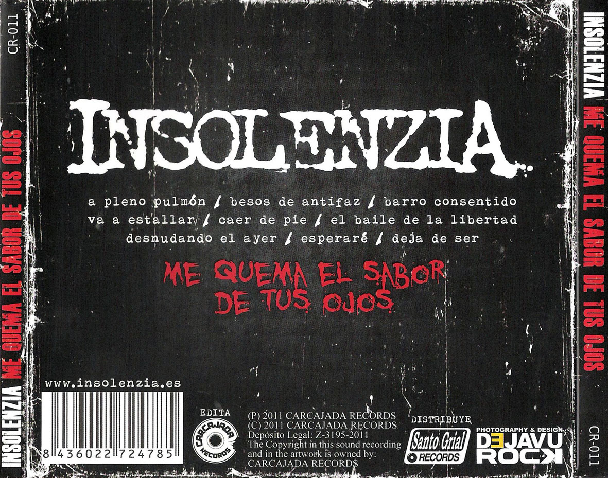 Cartula Trasera de Insolenzia - Me Quema El Sabor De Tus Ojos