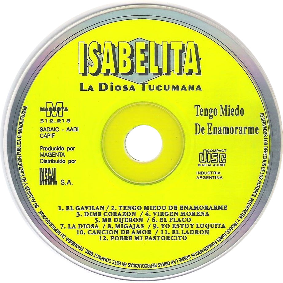 Cartula Cd de Isabelita La Diosa Tucumana - Tengo Miedo De Enamorarme