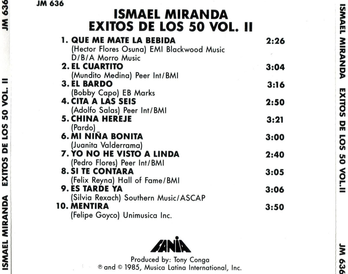 Cartula Trasera de Ismael Miranda - Exitos De Los 50 Volumen 2