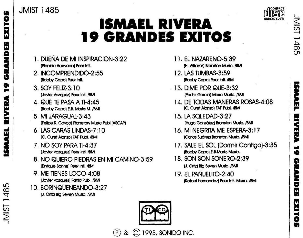 Cartula Trasera de Ismael Rivera - 19 Grandes Exitos