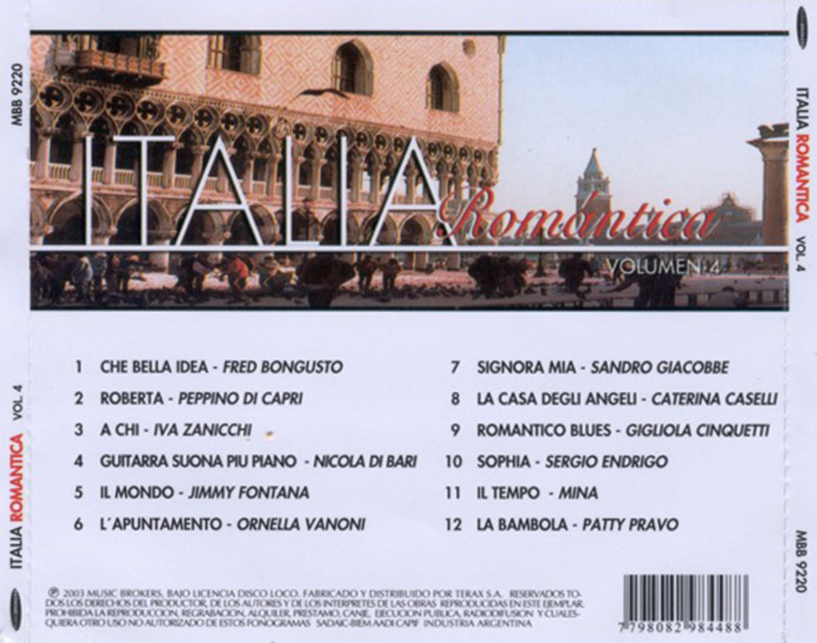 Cartula Trasera de Italia Romantica Volumen 4