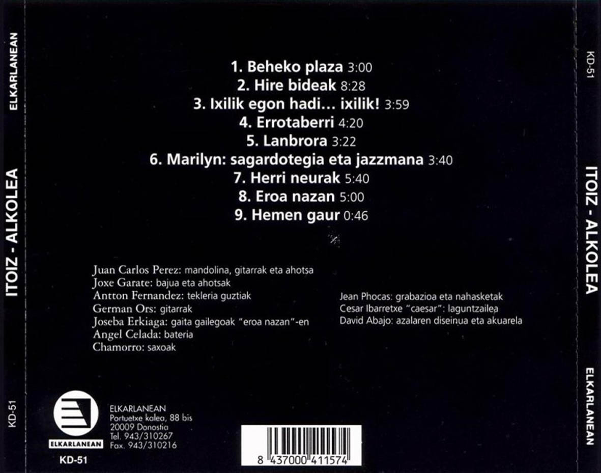 Cartula Trasera de Itoiz - Alkolea