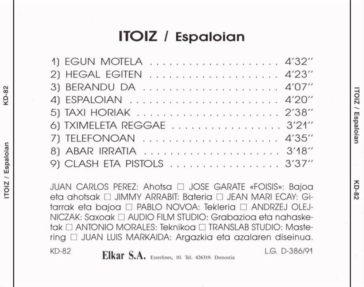 Cartula Trasera de Itoiz - Espaloian