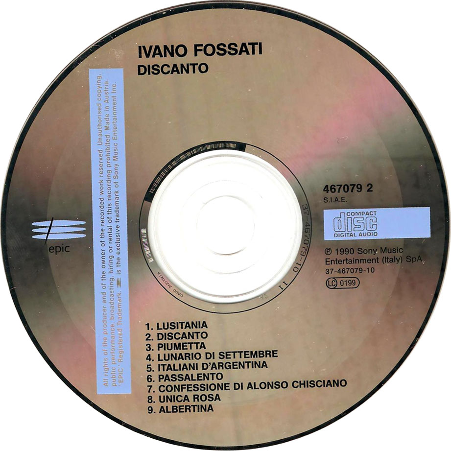 Cartula Cd de Ivano Fossati - Discanto