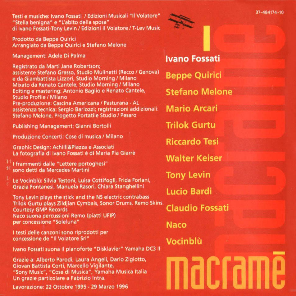 Cartula Interior Frontal de Ivano Fossati - Macrame