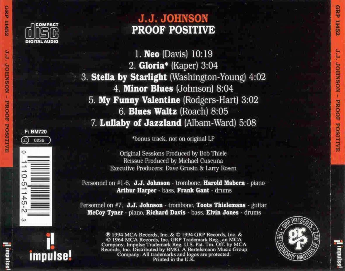Cartula Trasera de J. J. Johnson - Proof Positive