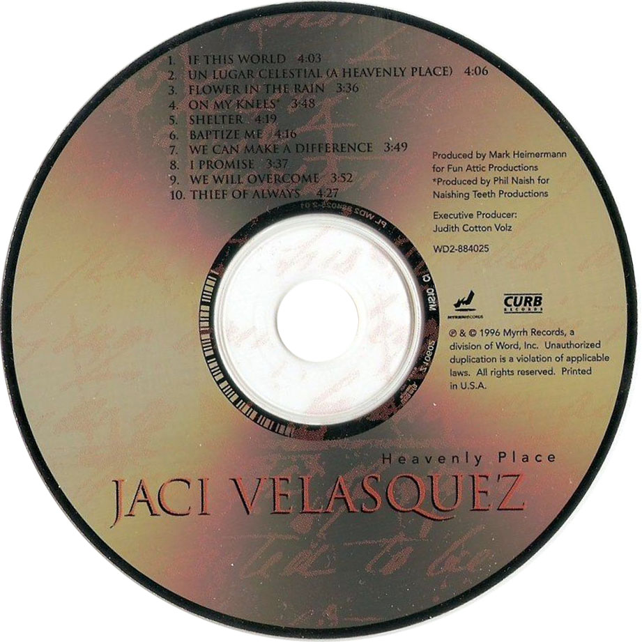 Cartula Cd de Jaci Velasquez - Heavenly Place