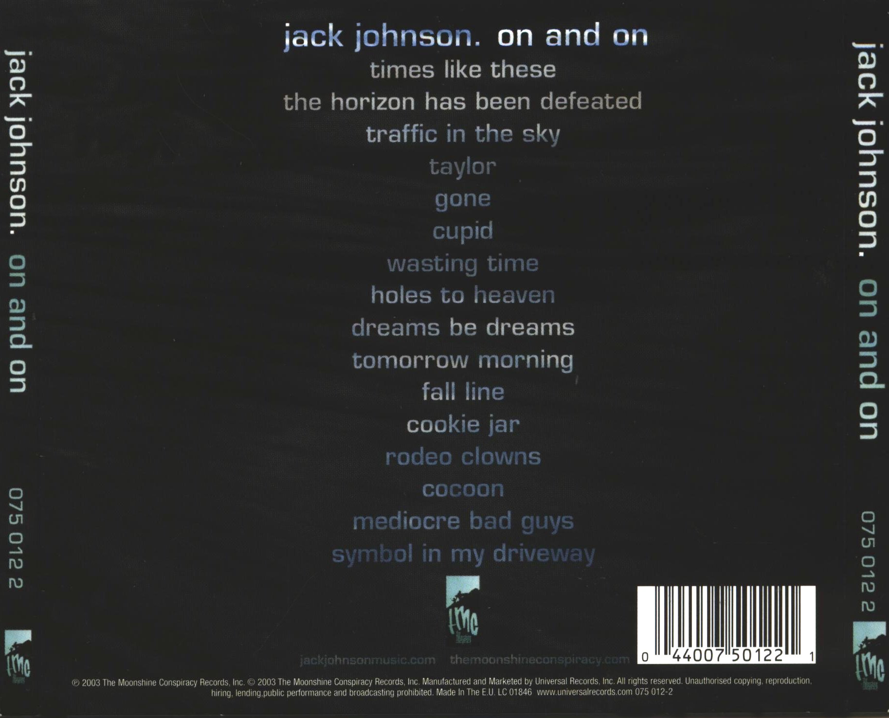 Cartula Trasera de Jack Johnson - On And On