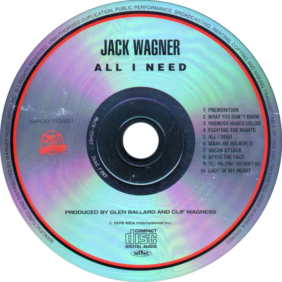 Cartula Cd de Jack Wagner - All I Need