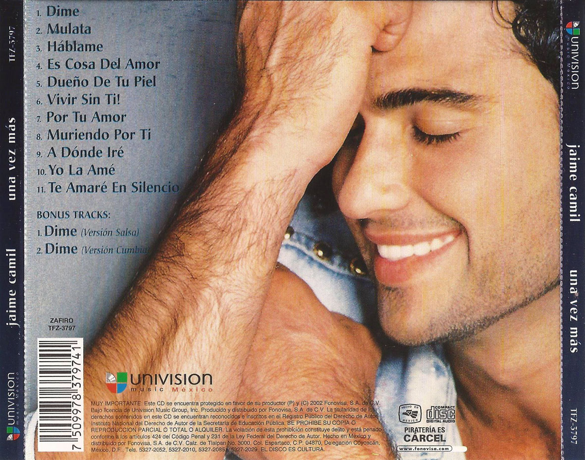 Cartula Trasera de Jaime Camil - Una Vez Mas