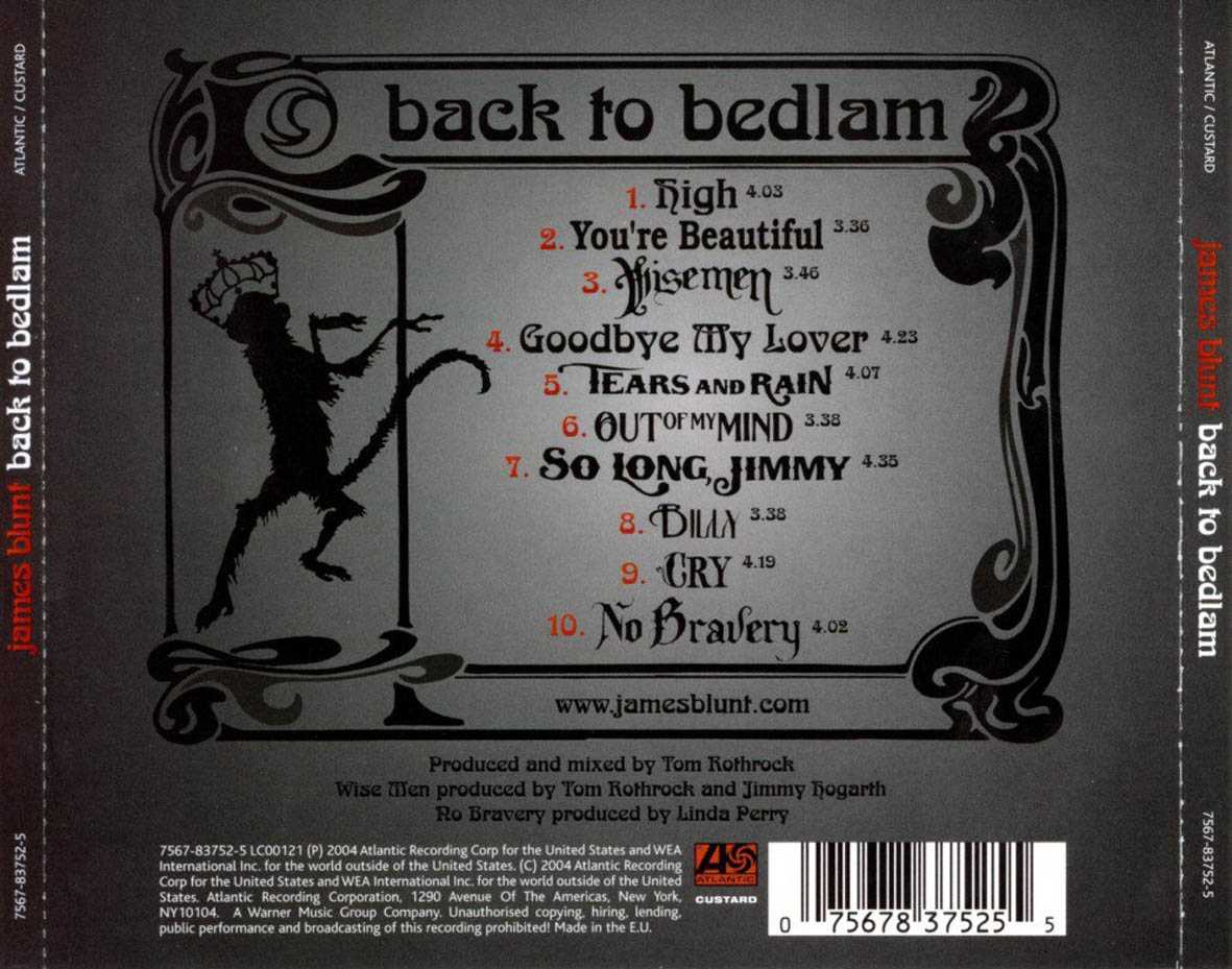 Cartula Trasera de James Blunt - Back To Bedlam