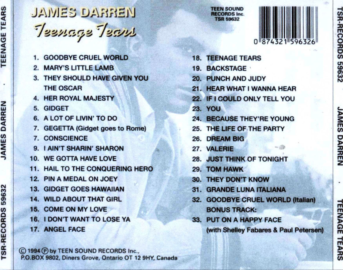 Cartula Trasera de James Darren - Teenage Tears