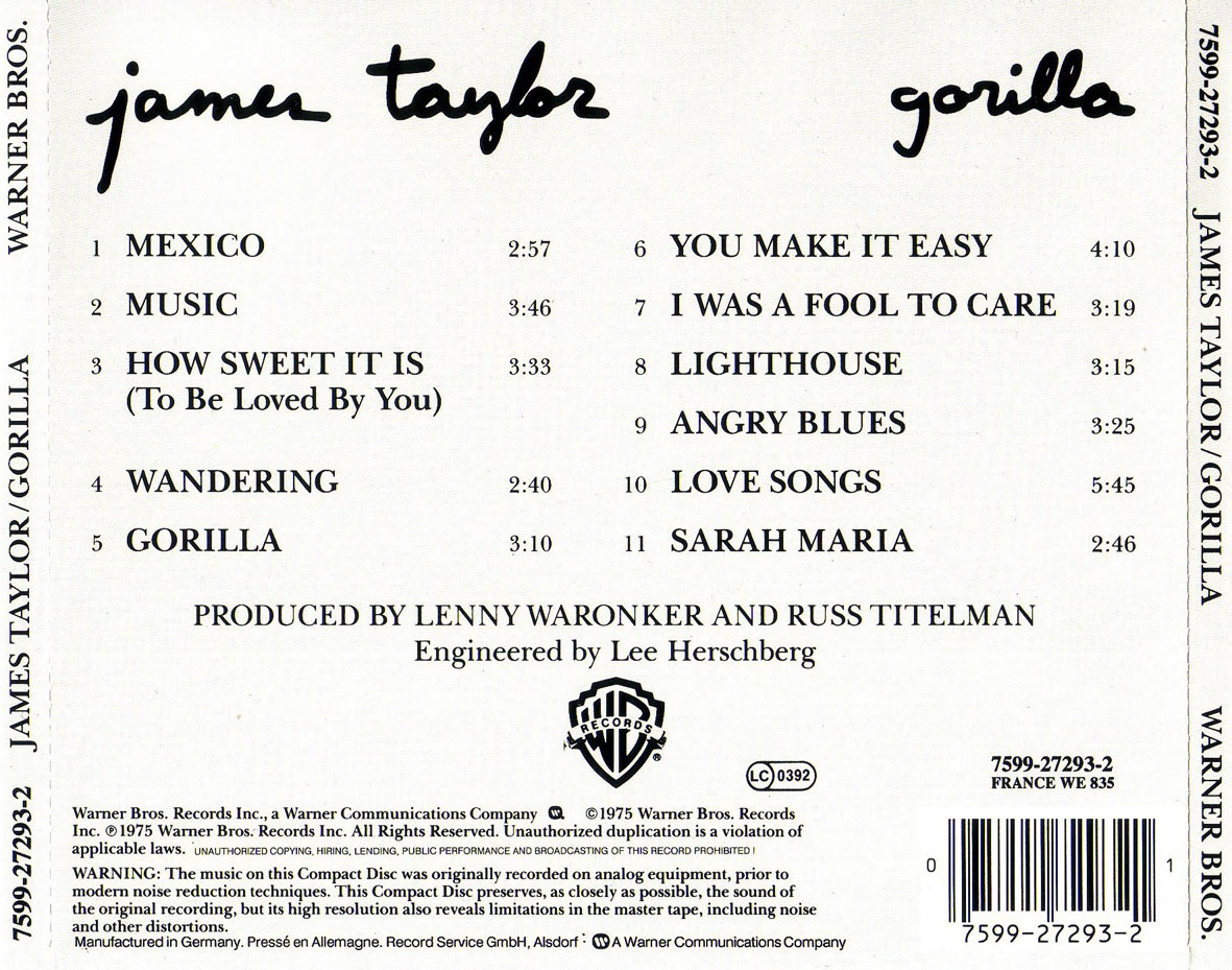 Cartula Trasera de James Taylor - Gorilla