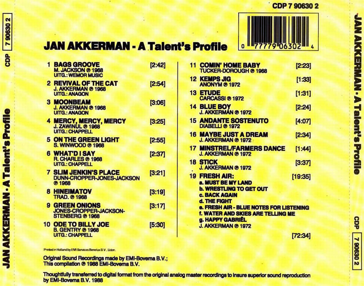 Cartula Trasera de Jan Akkerman - A Talent's Profile