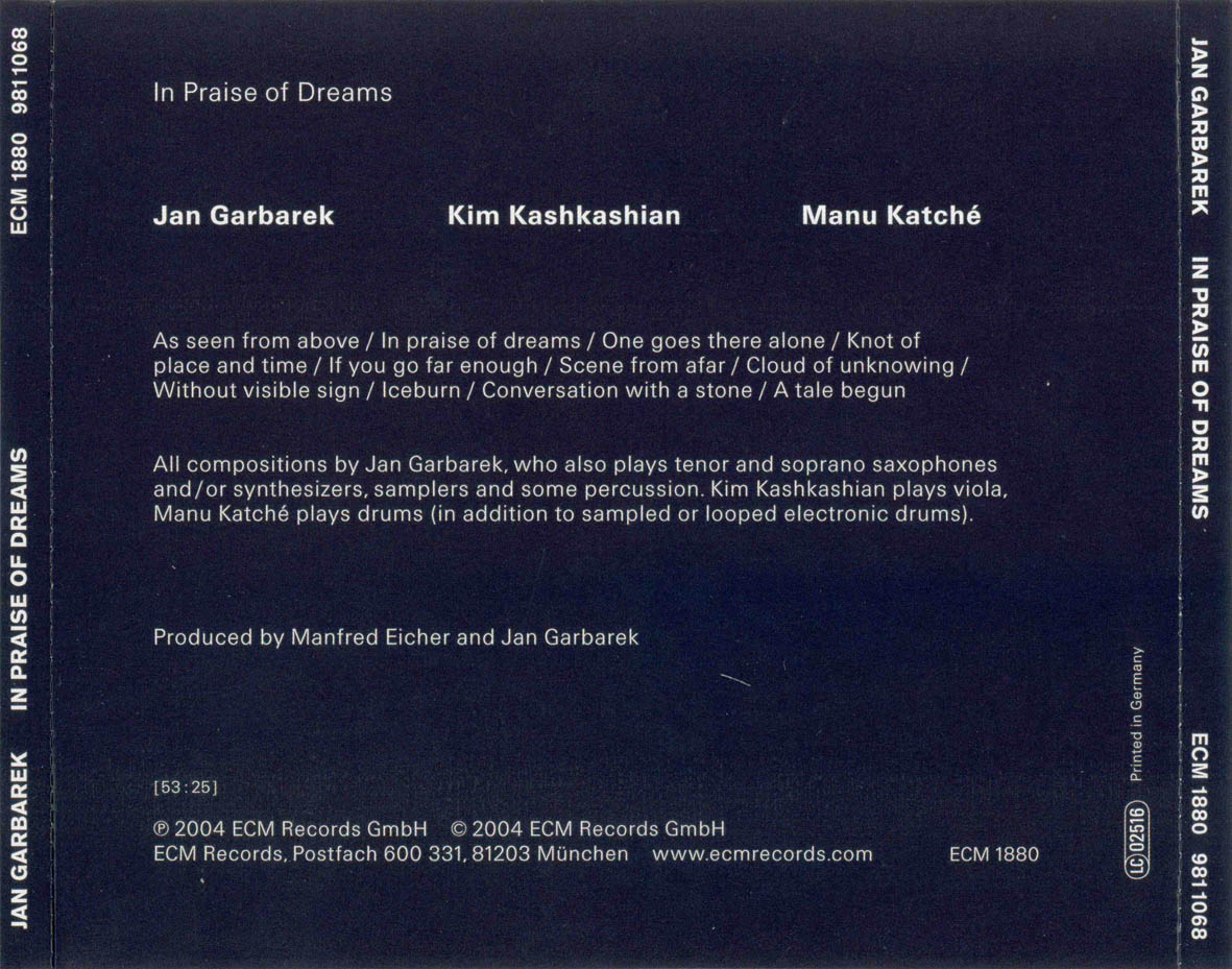 Cartula Trasera de Jan Garbarek - In Praise Of Dreams