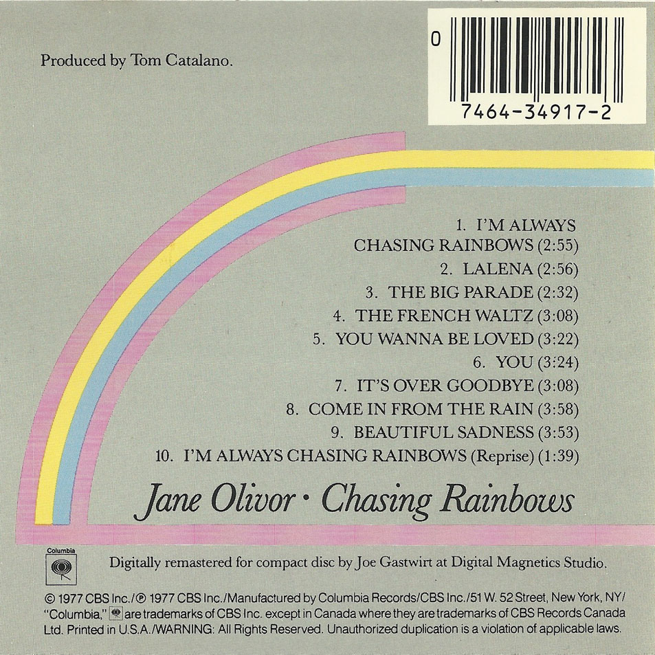Cartula Interior Frontal de Jane Olivor - Chasing Rainbows