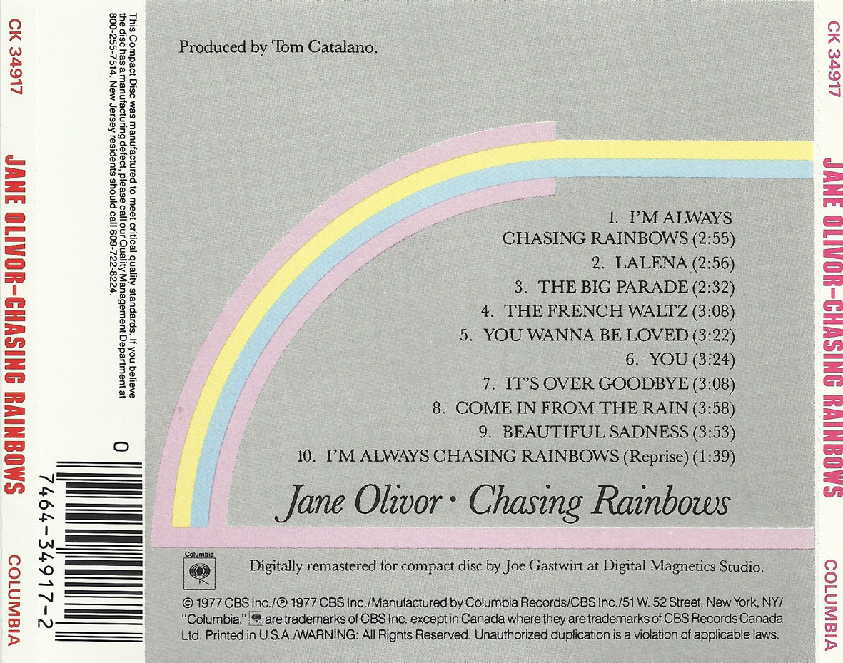 Cartula Trasera de Jane Olivor - Chasing Rainbows