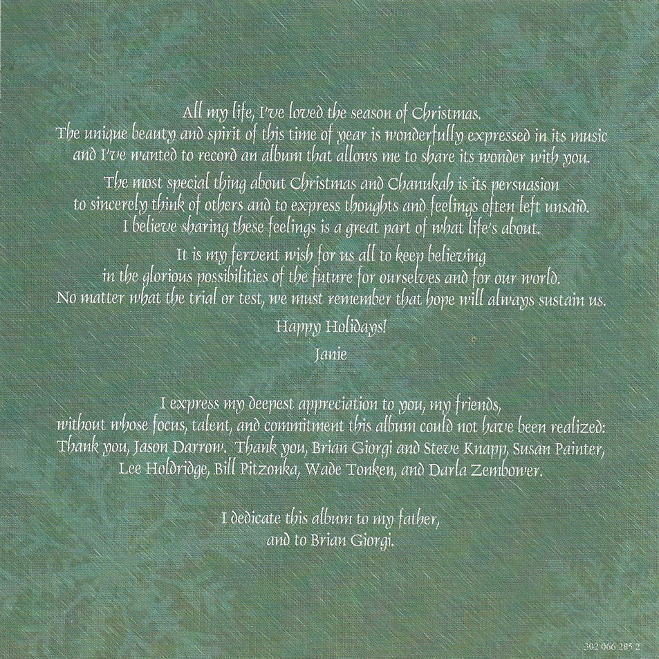 Cartula Interior Frontal de Jane Olivor - Songs Of The Season