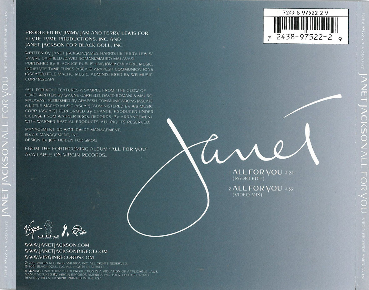 Cartula Trasera de Janet Jackson - All For You (Cd 2) (Cd Single)