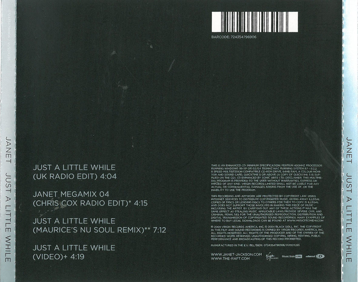 Cartula Trasera de Janet Jackson - Just A Little While (Cd Single)