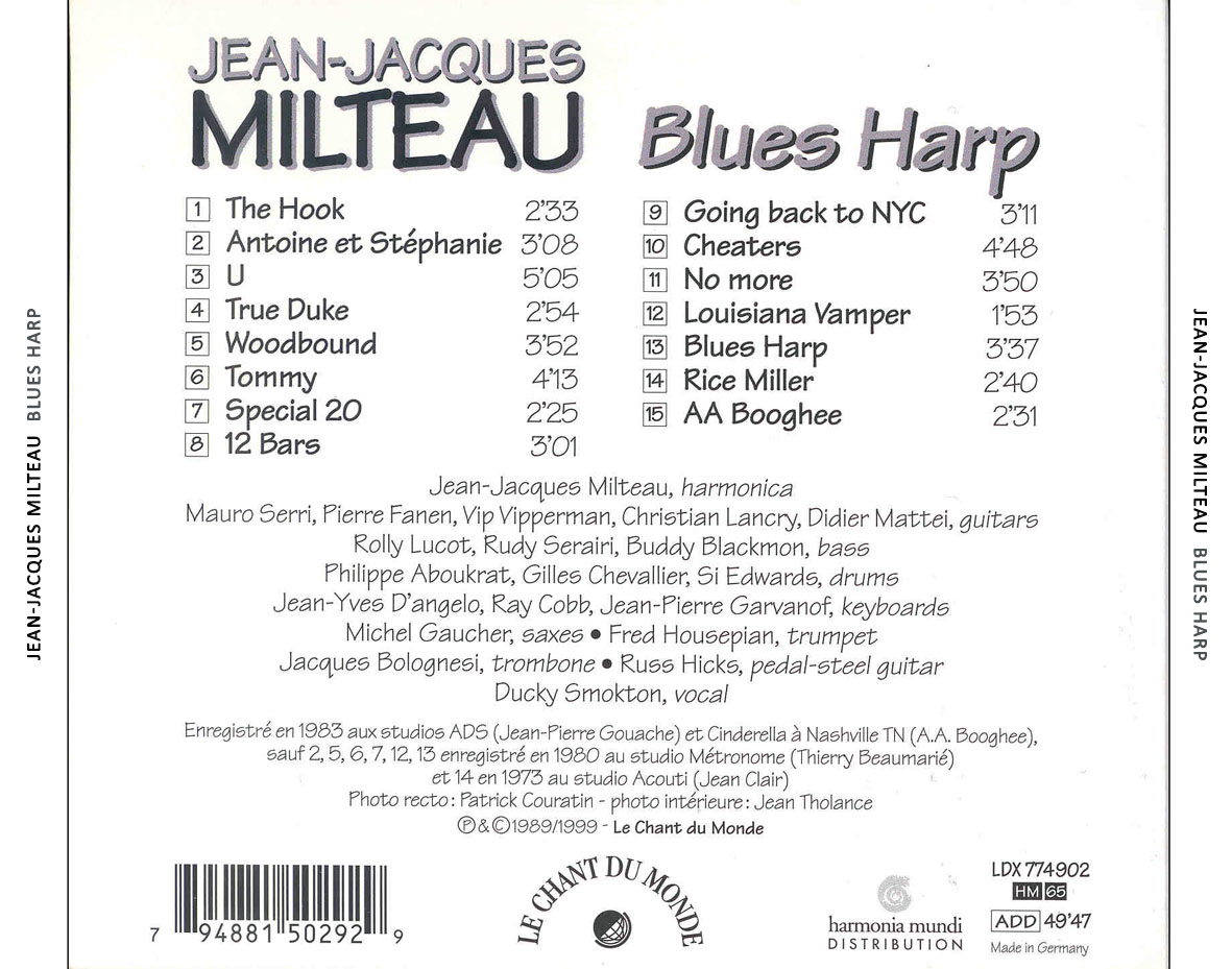 Cartula Trasera de Jean-Jacques Milteau - Blues Harp