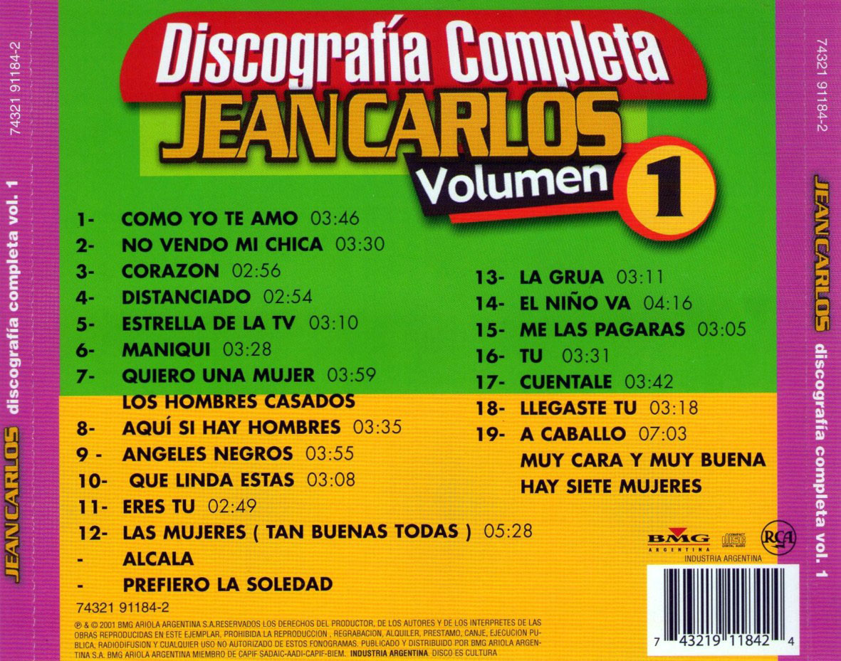 Cartula Trasera de Jean Carlos - Discografia Completa Volumen 1