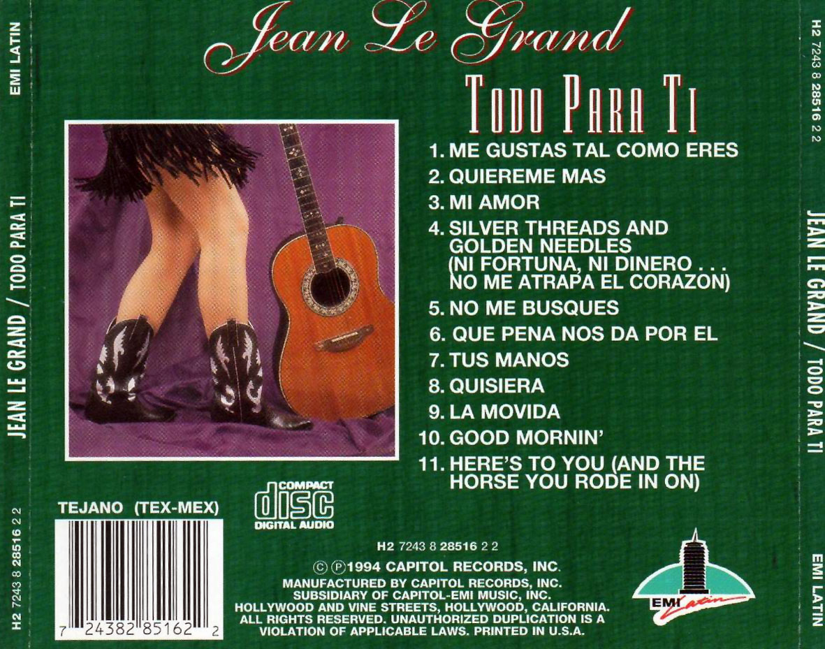 Cartula Trasera de Jean Le Grand - Todo Para Ti