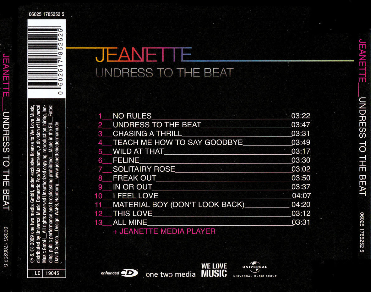 Cartula Trasera de Jeanette - Undress To The Beat