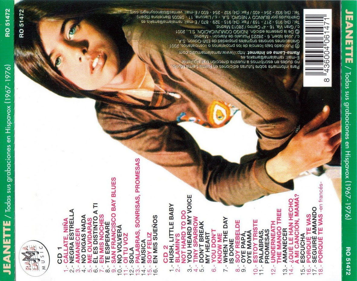 Cartula Trasera de Jeanette (Reino Unido) - Todas Sus Grabaciones En Discos Hispavox (1967-1976)