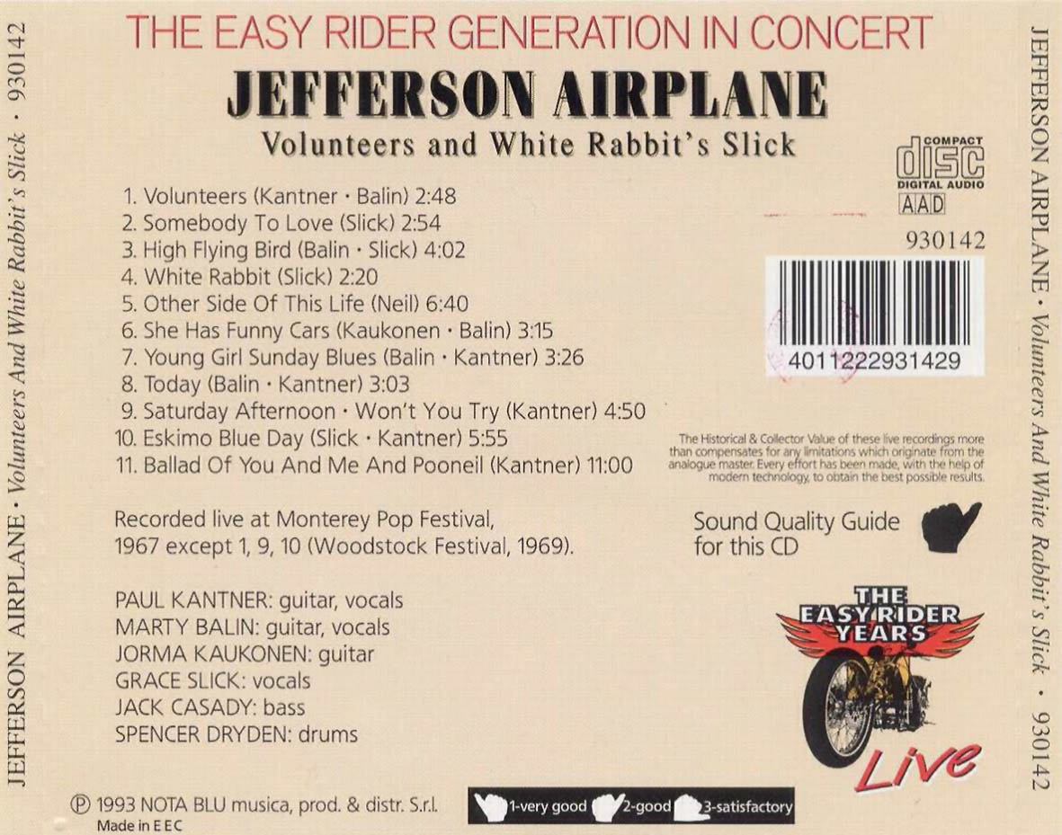 Carátula Trasera de Jefferson Airplane - Volunteers And White Rabbit's Slick