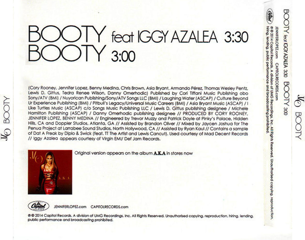 Cartula Trasera de Jennifer Lopez - Booty (Featuring Iggy Azalea) (Cd Single)