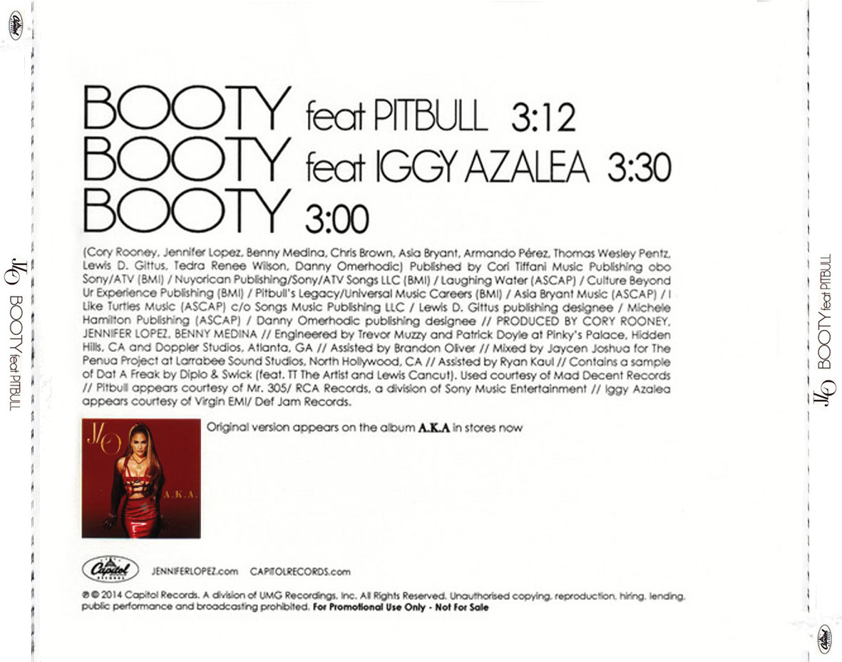 Cartula Trasera de Jennifer Lopez - Booty (Featuring Pitbull) (Cd Single)