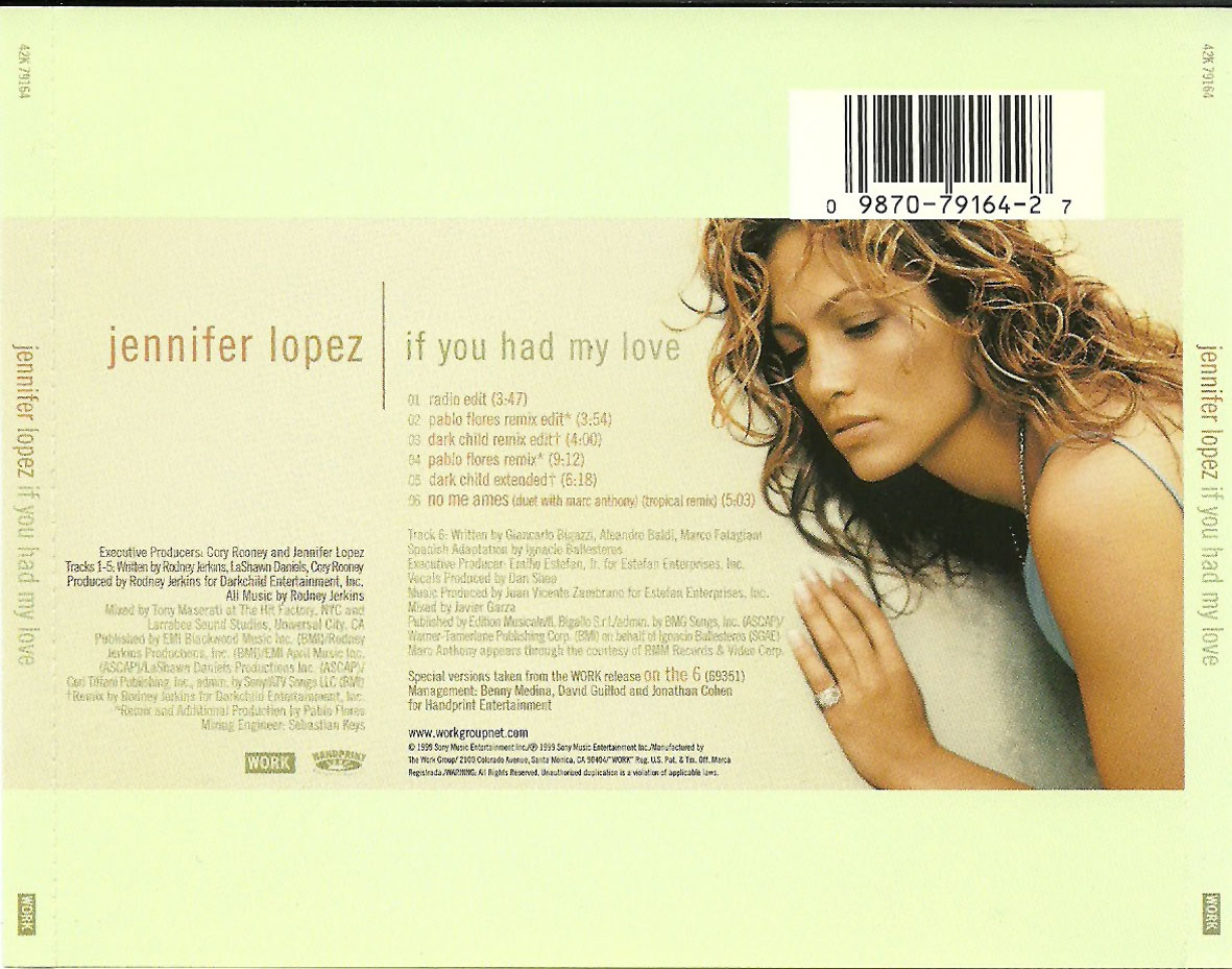 Cartula Trasera de Jennifer Lopez - If You Had My Love (Cd Single)