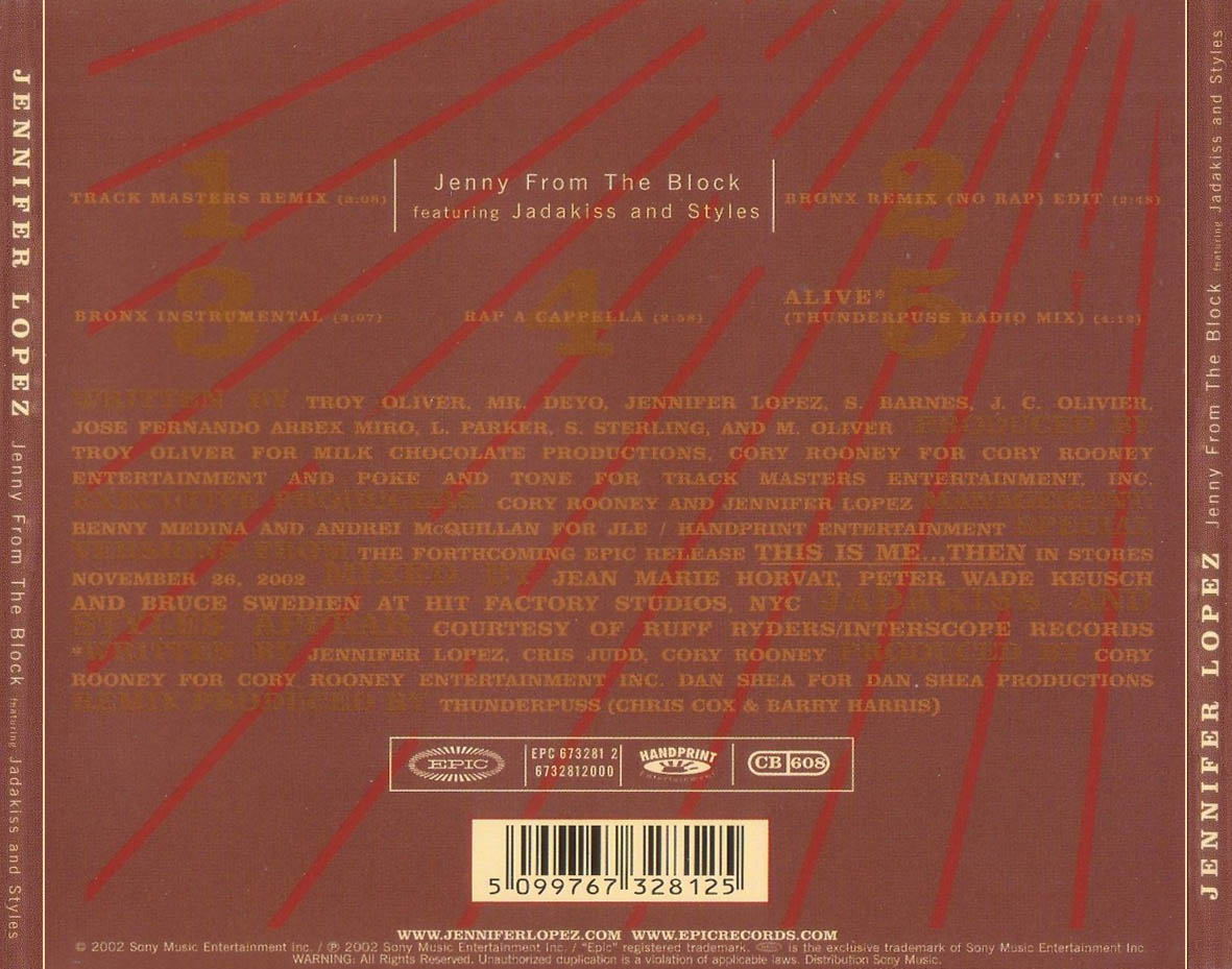 Cartula Trasera de Jennifer Lopez - Jenny From The Block (Featuring Jadakiss & Styles P) (Cd Single)