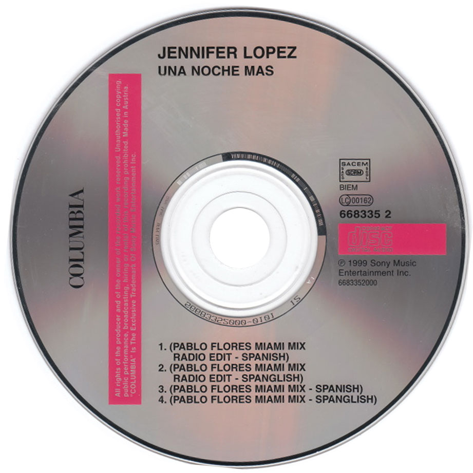 Cartula Cd de Jennifer Lopez - Una Noche Mas (Cd Single)