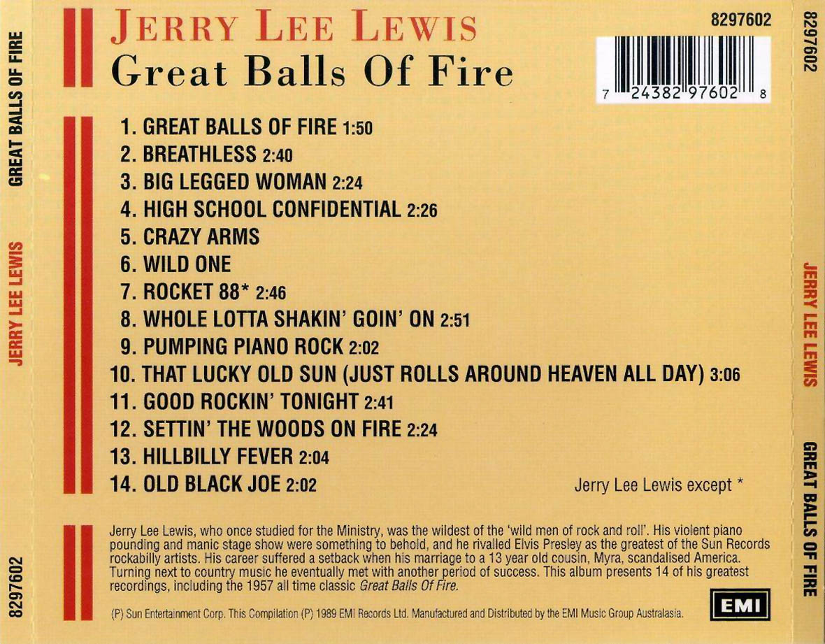Cartula Trasera de Jerry Lee Lewis - Great Balls Of Fire