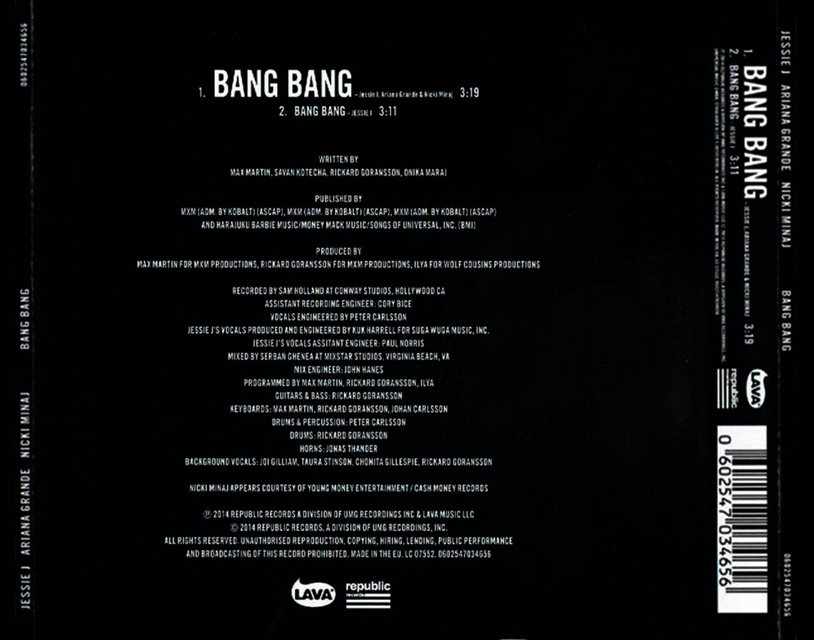 Cartula Trasera de Jessie J - Bang Bang (Featuring Ariana Grande & Nicki Minaj) (Cd Single)