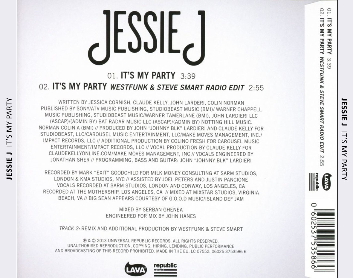 Cartula Trasera de Jessie J - It's My Party (Cd Single)
